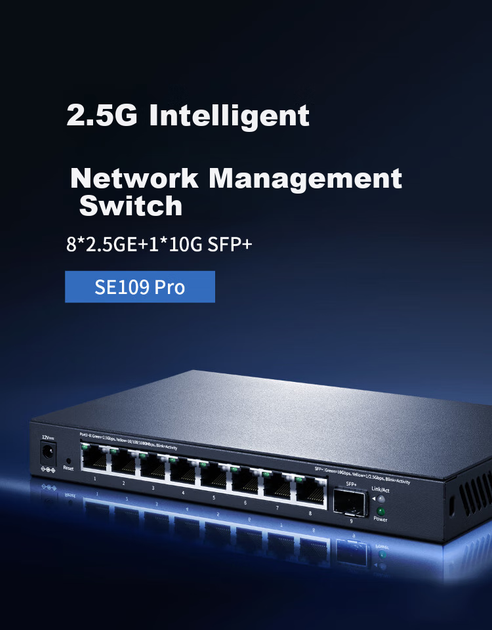 Управляемый коммутатор MERCURY SE109 Pro 2.5G, 8 портов 2.5G + 10G, VLAN, агрегация портов - Фото 9 Управляемый коммутатор MERCURY SE109 Pro 2.5G, 8 портов 2.5G + 10G, VLAN, агрегация портов - изображение 9