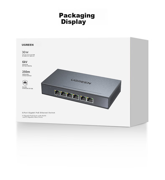Коммутатор UGREEN PoE 4 порта + 6 Gigabit, для видеонаблюдения, 35371 - изображение 3