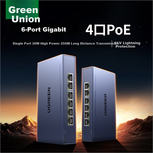 Коммутатор UGREEN PoE 4 порта + 6 Gigabit, для видеонаблюдения, 35371 - изображение 7