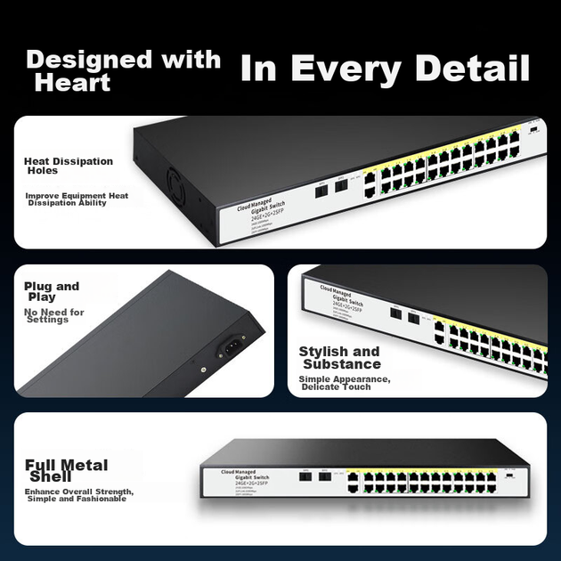 Коммутатор Huoyi 28 портов гигабитный, 26+2 SFP - изображение 7
