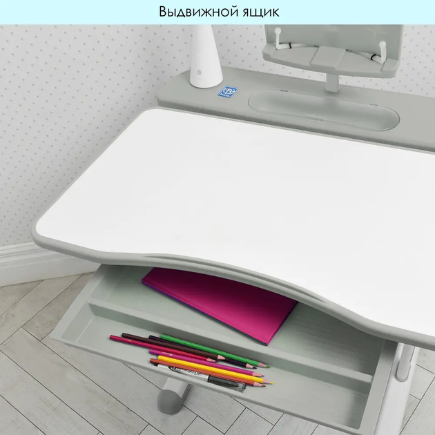 Дитяча парта Bambi M 4428-11 зі стільчиком, LED-лампою та підставкою для книг, регульований письмовий стіл для школяра - зображення 10