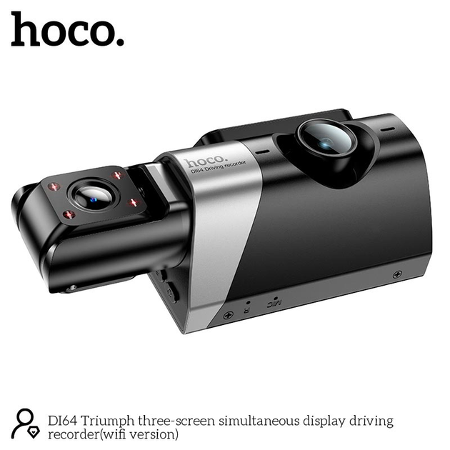 Автомобільний відеореєстратор HOCO DI64 з трьома камерами Wi-Fi, чорний - зображення 5