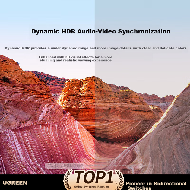 UGREEN HDMI 2.0 двонаправлений перемикач 2-в-1-вихід 4K60Hz HD 1-на-2 розгалужувач для ноутбука, монітора та проекції екрана телевізора 70607 - изображение 8