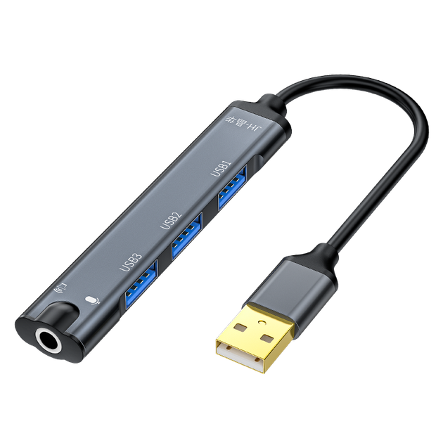 Зовнішній USB-розгалужувач звукової карти Jinghua, розширювач-хаб-концентратор з одним входом, док-станція, інтерфейс для робочого столу комп'ютера, ноутбука, 3,5-мм роз'єм для навушників, мікрофона та динаміка, конвертер, сплав N800 - зображення 4
