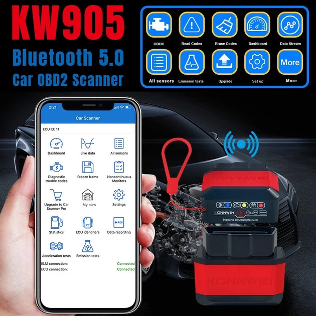 Автосканер Bluetooth OBD2 KW905 для быстрой диагностики авто на iOS и Android - изображение 4