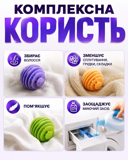 Мʼячики для прання речей і пуховиків (три кульки-шарики) Різнобарвні - зображення 2