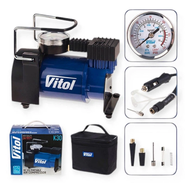 Компрессор VITOL 10атм/ 37л/14а/1м шланг/прикур/сумка K-30 - Фото 5 Компрессор VITOL 10атм/ 37л/14а/1м шланг/прикур/сумка K-30 - изображение 5
