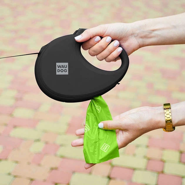 Повідець-рулетка для собак WAUDOG R-leash з контейнером для пакетів, світловідбивна стрічка, L, до 40 кг, 5 м, чорний - Фото 5 Повідець-рулетка для собак WAUDOG R-leash з контейнером для пакетів, світловідбивна стрічка, L, до 40 кг, 5 м, чорний - зображення 5