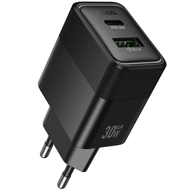 Мережевий зарядний пристрій Hoco CS112A 30W швидке заряджання QC PD 2 USB Type-C чорний - зображення 7