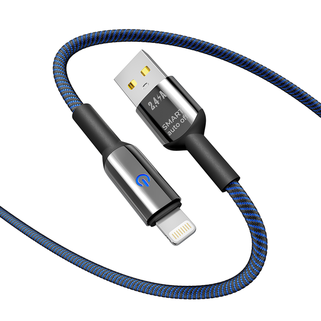 Кабель USB YOKI SMART YK-SM31 Lightning 2.4A 1.2m с LED индикатором автоматическое выключение из цинкового сплава Black. - изображение 4