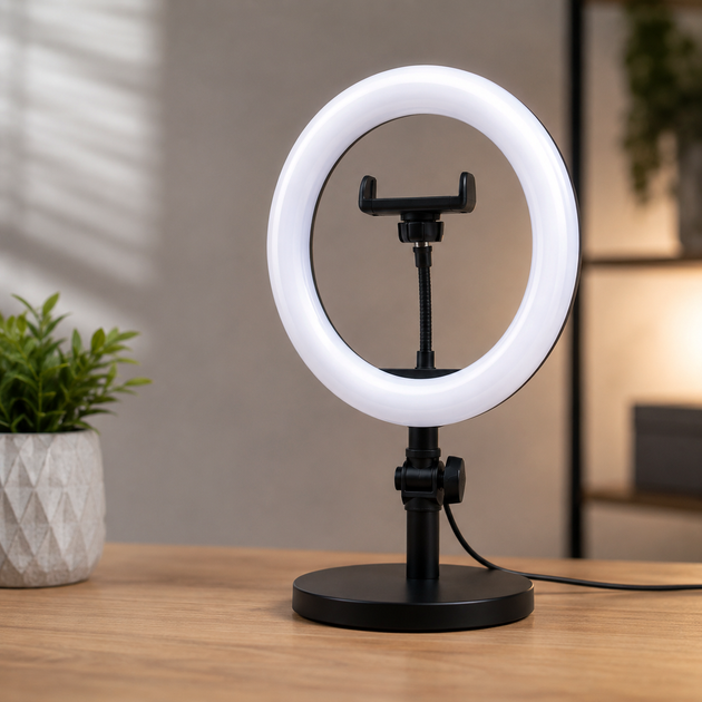 Лампа Fill Light 20cm кольцевая с USB пультом управления для смартфонов и камер черная - изображение 5