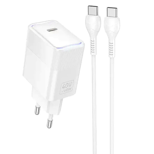 Сетевое зарядное устройство Hoco CS113A USB-C PD3.2 60W с быстрой зарядкой LED подсветка белый - изображение 6