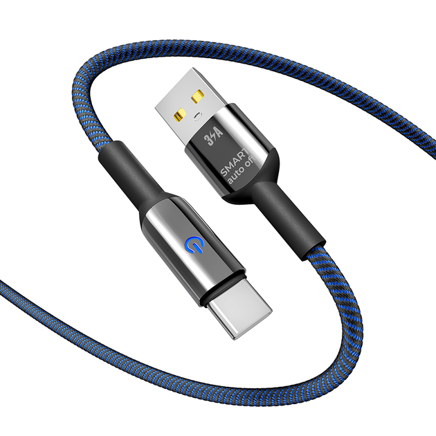 Кабель USB YOKI SMART YK-SM31 Type-C 3A 2m с LED индикатором быстрая зарядка из цинкового сплава Black - изображение 4