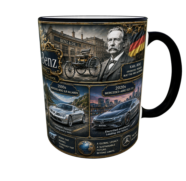 Кружка (чашка) з принтом історія Mercedes-Benz | серія AUTO LEGENDS | Керамічна 330 мл(чорна ручка) - зображення 2
