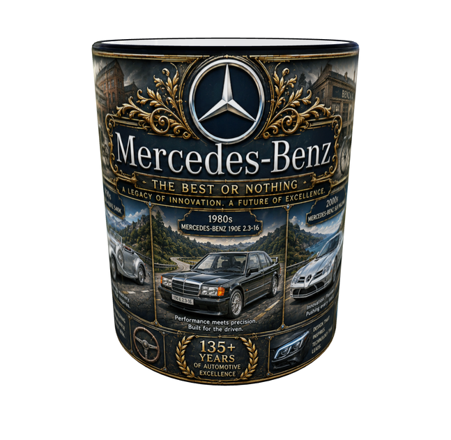 Кружка (чашка) з принтом історія Mercedes-Benz | серія AUTO LEGENDS | Керамічна 330 мл(чорна ручка) - зображення 3