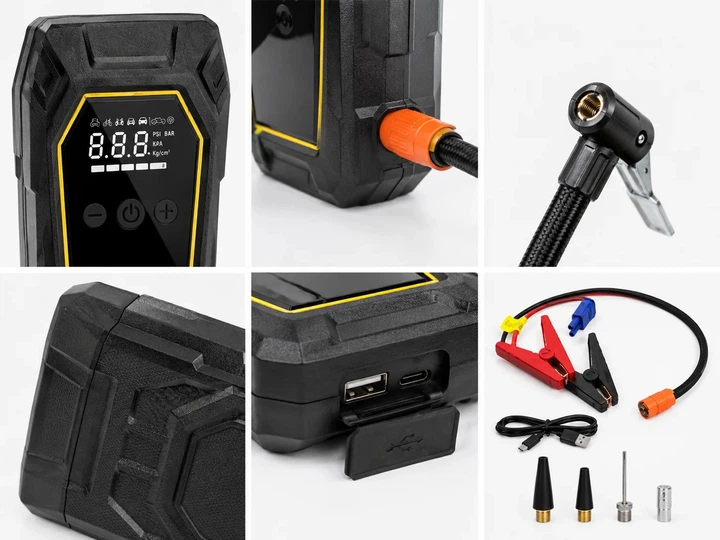 Пускозарядное устройство K5 с компрессором 150 PSI 4000A автомобильный Jump Starter 16000 мАч Power Bank 12В с LED фонарем для запуска двигателя и подкачки шин многофункциональный портативный прибор для автомобиля - изображение 2