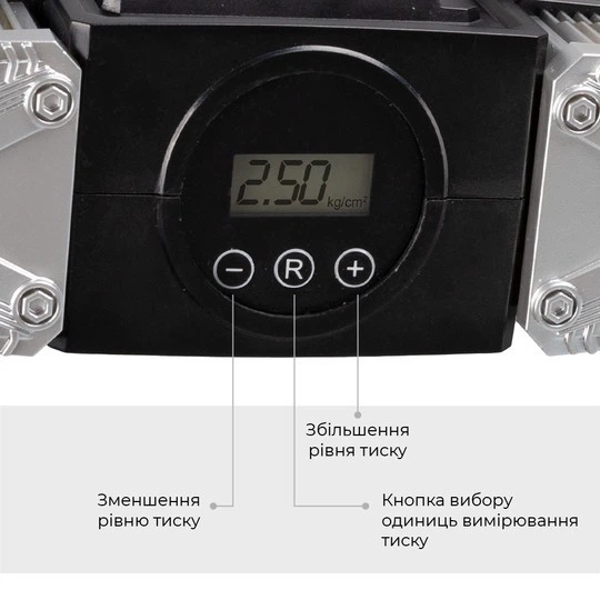 Автокомпрессор GEMIX Model I двухпоршневой с сумкой, цифровой манометр, функция AUTOSTOP, фонарик чорний - изображение 3
