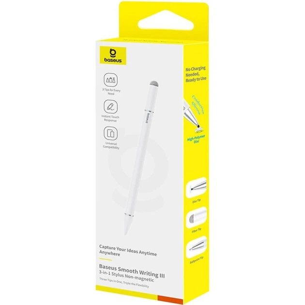 Стилус Baseus Smooth Writing PS3 Pro 360° з дротовою зарядкою Moon White (B0004A01) - зображення 3