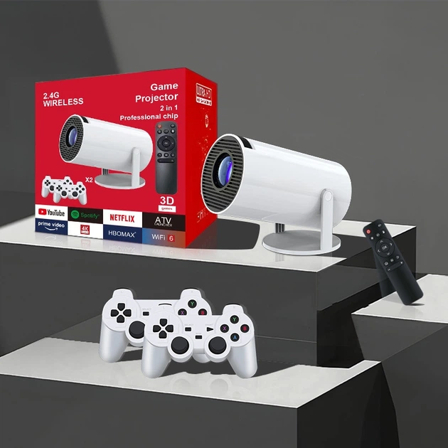Проєктор H96 MAX F100 LED LCD HD 110AL 16:9 2G/16G Android 12.0 HDMI WiFi BT джойстик 2 шт білий - зображення 4