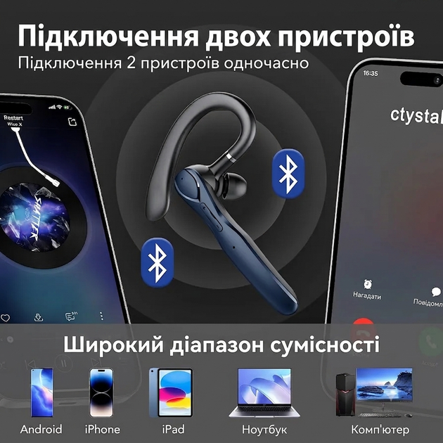 Bluetooth-гарнитура FEATURE И33 с микрофоном, ENC, IP7, до 100 часов работы, беспроводная гарнитура для телефона, вождения и офиса - изображение 9
