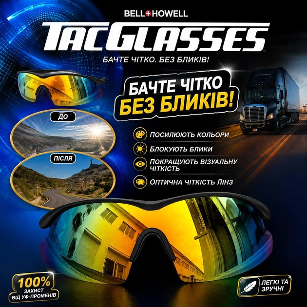 Очки Bell+Howell Tac Glasses солнцезащитные спортивные, с антибликовыми зеркальными линзами - Фото 9 Очки Bell+Howell Tac Glasses солнцезащитные спортивные, с антибликовыми зеркальными линзами - изображение 9