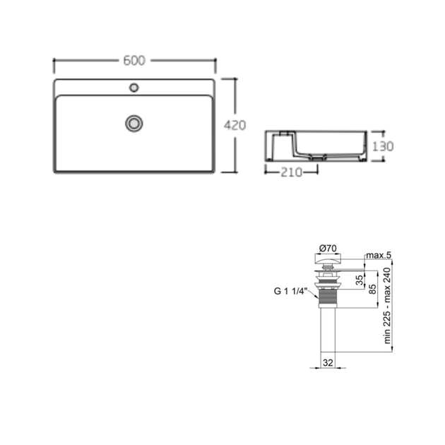 Раковина подвесная Qtap Nando 600х420 прямоугольная, белая (QT12112173WN47326) - изображение 6
