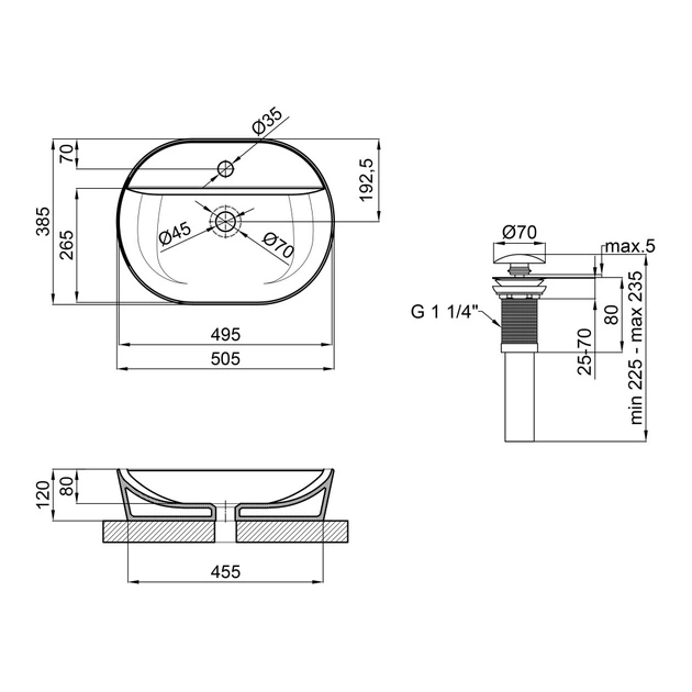 Раковина накладная Mixxus Premium Ellipse 510x375 овальная, белая (MP6678) - изображение 3