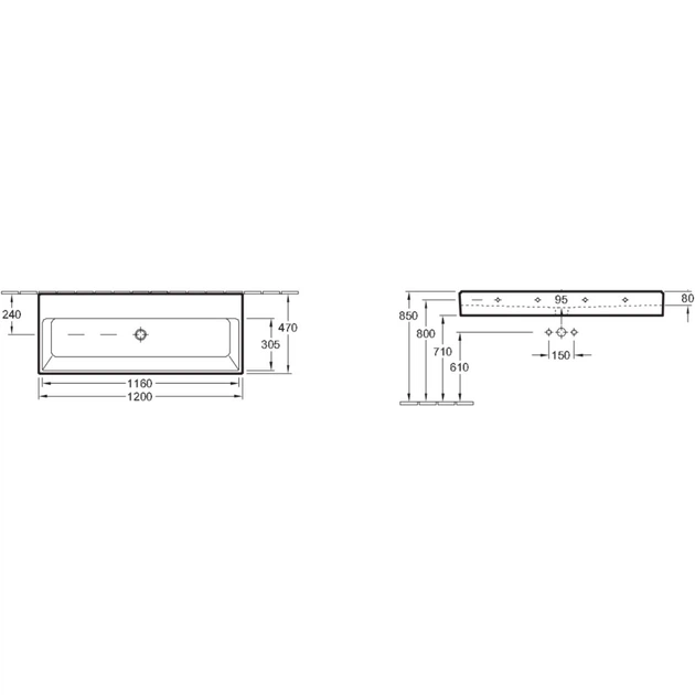Раковина подвесная Villeroy&Boch Memento 1200x470 прямоугольная, белая (5133C6R1) - изображение 2