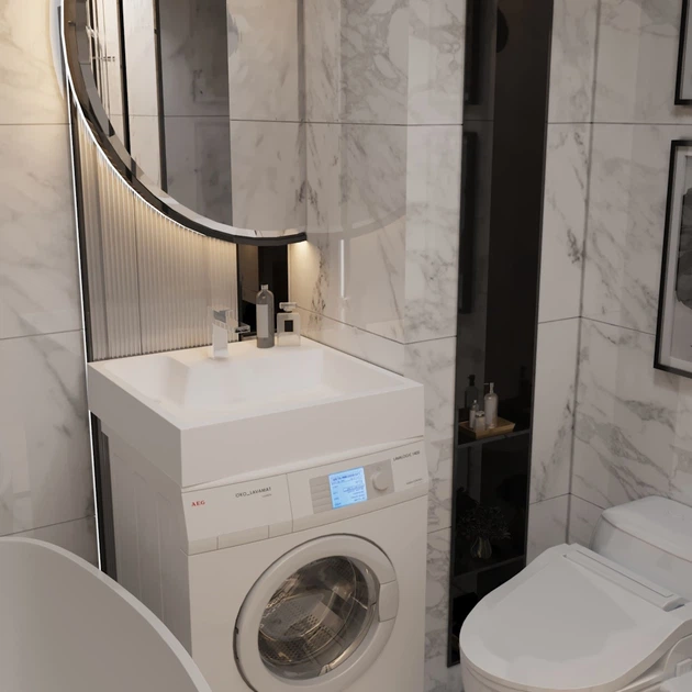 Раковина над стиральной машиной Amidicon Breeze 50 600х500 из литого камня, белая глянцевая - Фото 8 Раковина над стиральной машиной Amidicon Breeze 50 600х500 из литого камня, белая глянцевая - изображение 8