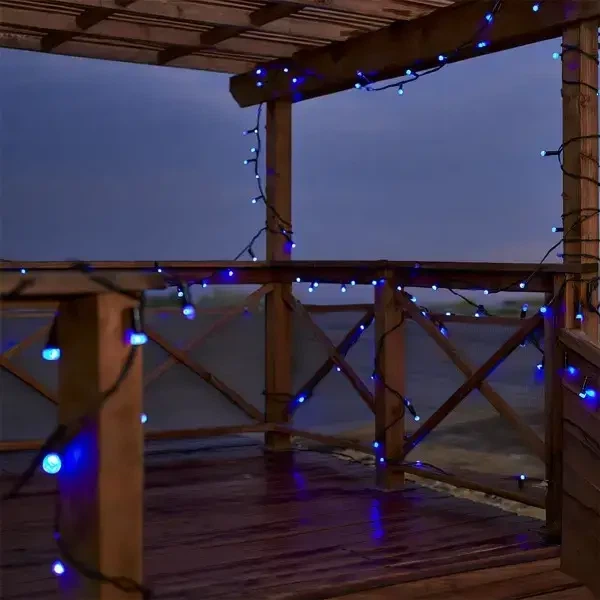 Светодиодная уличная гирлянда 50 м 500 LED Синяя черный провод с пультом и солнечной панелью IP65 8 режимов работы - изображение 2
