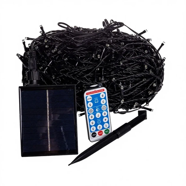 Новогодняя уличная гирлянда 100 м 1000 LED Белый свет черный провод с солнечной батареей 8 режимов работы гирлянда на елку - изображение 5