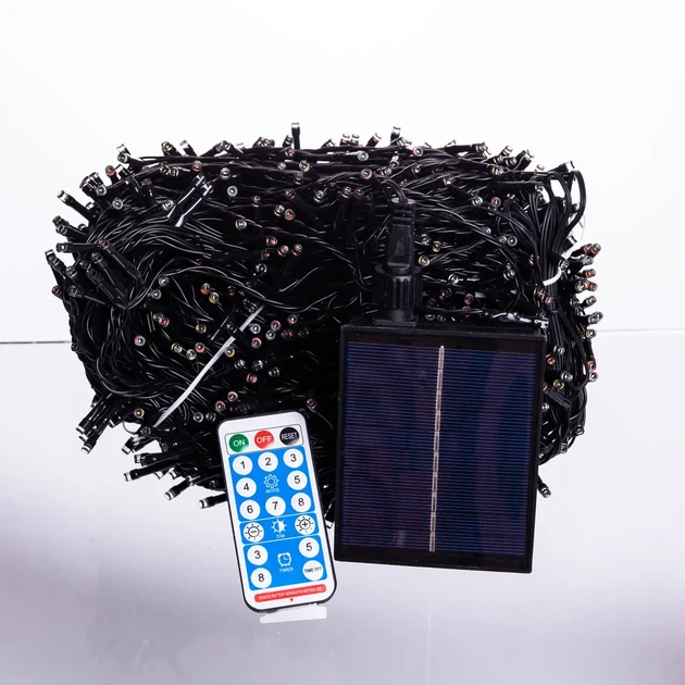 Светодиодная уличная гирлянда 100 м 1000 LED Мультиколор черный провод с пультом и солнечной панелью IP65 8 режимов работы - изображение 6