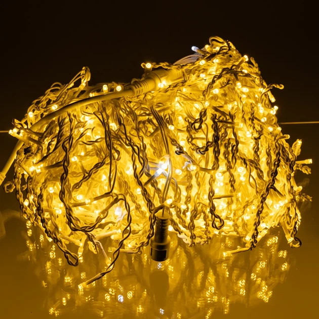 Новогодняя гирлянда Бахрома 50м 840 LED желтое сияние белый провод, уличная штора декоративная подсветка дома - изображение 7