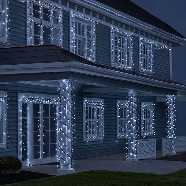 Уличная гирлянда нитка 50 м 500 LED Белая черный провод гирлянда на улицу 8 режимов работы гирлянда новогодняя - изображение 2