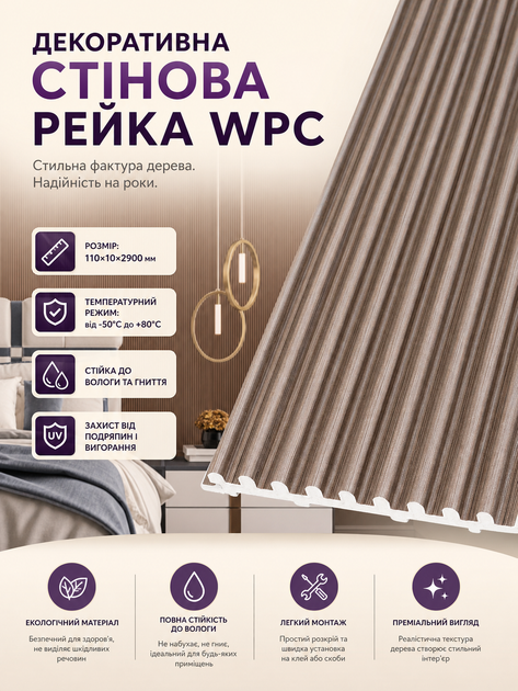Рейка декоративная стеновая WPC из древесно-полимерного композита 110х10х2900мм SW-00003024 - изображение 3
