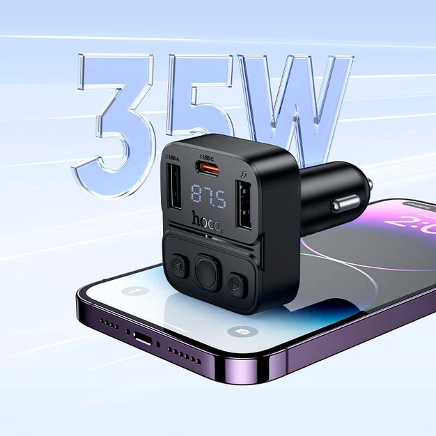 Модулятор Hoco E87 Bluetooth 5.4 зі швидким заряджанням 35W для автомобілів чорний - зображення 7