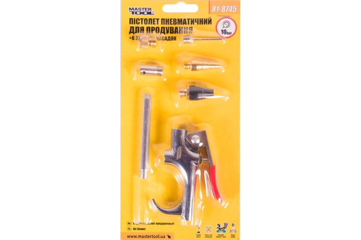 Пневмопистолет для продувки Mastertool 6 насадок (81-8745) - Фото 2 Пневмопистолет для продувки Mastertool 6 насадок (81-8745) - изображение 2