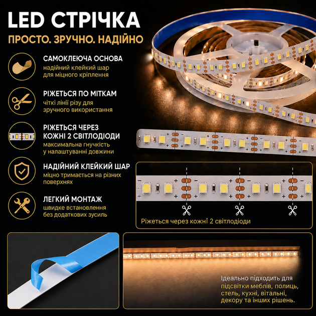 Світлодіодна LED CCT стрічка комплект 5 метрів з кнопками USB 5V 120 led на метр з можливістю регулювати колірну температуру - зображення 5