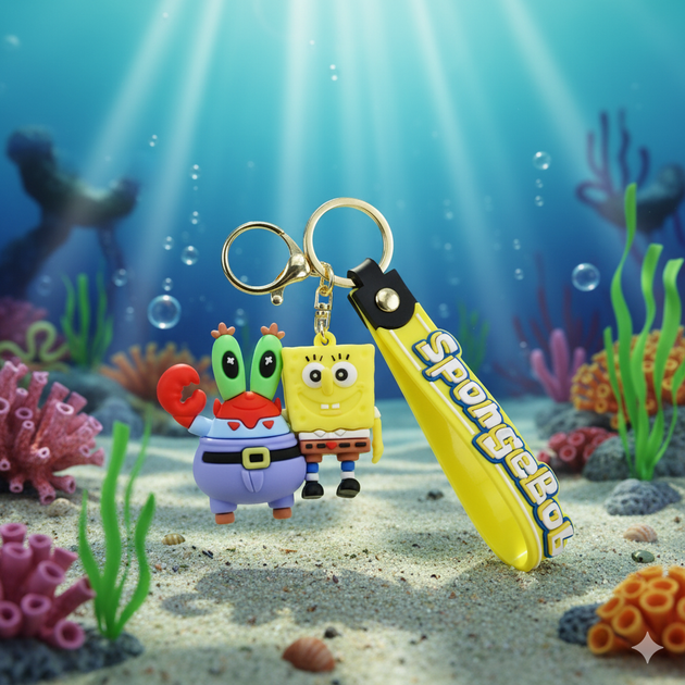 Брелок Губка боб Спанч Боб Квадратні Штани + Містер Крабс SpongeBob фігурка іграшка для ключів, рюкзака, сумки 7 см - Фото 2 Брелок Губка боб Спанч Боб Квадратні Штани + Містер Крабс SpongeBob фігурка іграшка для ключів, рюкзака, сумки 7 см - зображення 2