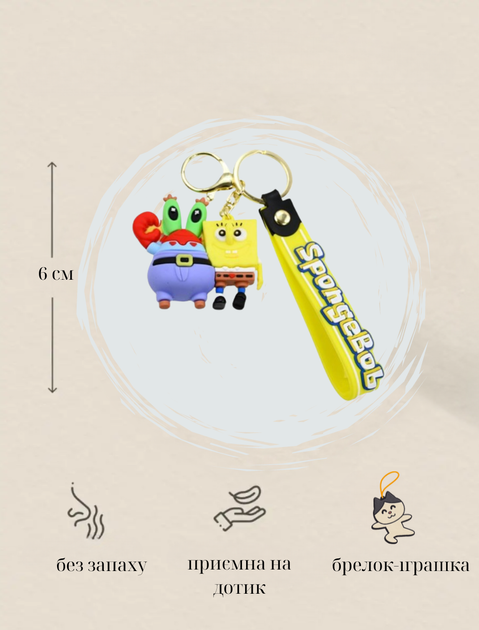 Брелок Губка боб Спанч Боб Квадратні Штани + Містер Крабс SpongeBob фігурка іграшка для ключів, рюкзака, сумки 7 см - Фото 4 Брелок Губка боб Спанч Боб Квадратні Штани + Містер Крабс SpongeBob фігурка іграшка для ключів, рюкзака, сумки 7 см - зображення 4