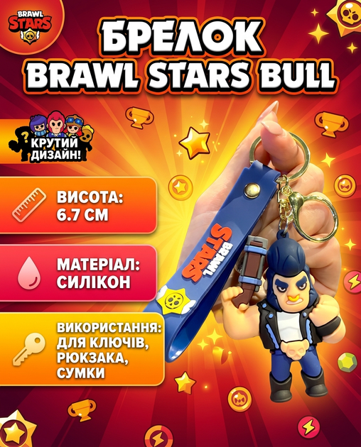 Бравл Старс брелок Brawl Stars Bull Булл на ключи, на сумку фигурка 7 см 60_h_44_1 - Фото 1 Бравл Старс брелок Brawl Stars Bull Булл на ключи, на сумку фигурка 7 см 60_h_44_1 - изображение 1