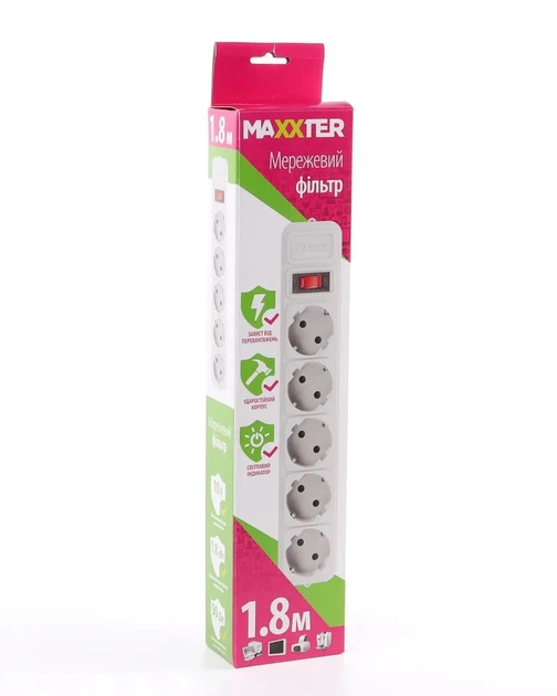 Сетевой фильтр Maxxter SPM5-G-6G, 1.8 м. кабель, 5 розеток, серого цвета - Фото 2 Сетевой фильтр Maxxter SPM5-G-6G, 1.8 м. кабель, 5 розеток, серого цвета - изображение 2