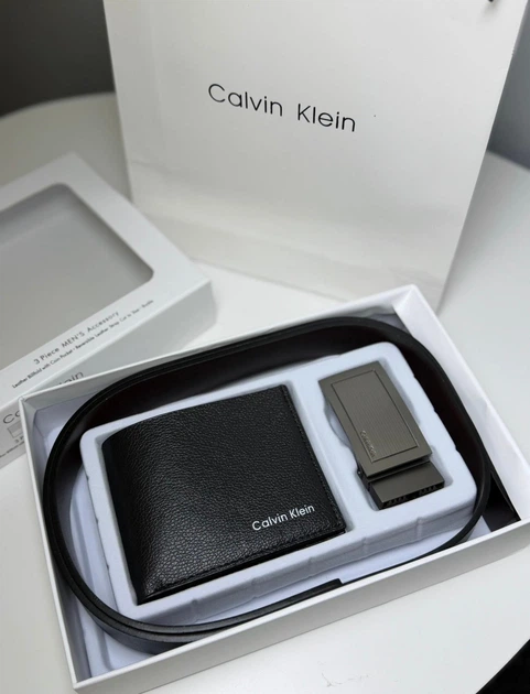 Подарунковий чоловічий набір Calvin Klein 3-в-1: Шкіряний ремінь + Портмоне - Фото 1 Подарунковий чоловічий набір Calvin Klein 3-в-1: Шкіряний ремінь + Портмоне - зображення 1