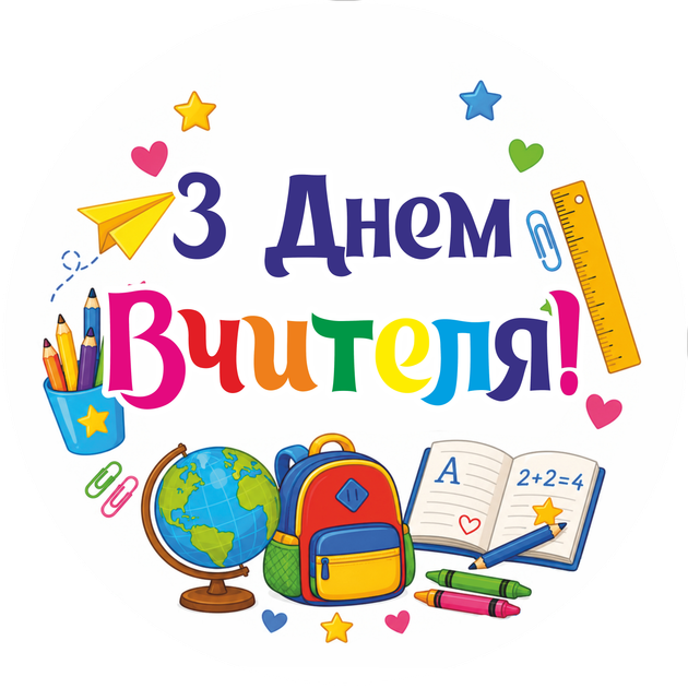 Міні банер артборд 50 см З Днем вчителя Канцтовари Різнобарвний - Фото 1 Міні банер артборд 50 см З Днем вчителя Канцтовари Різнобарвний - изображение 1