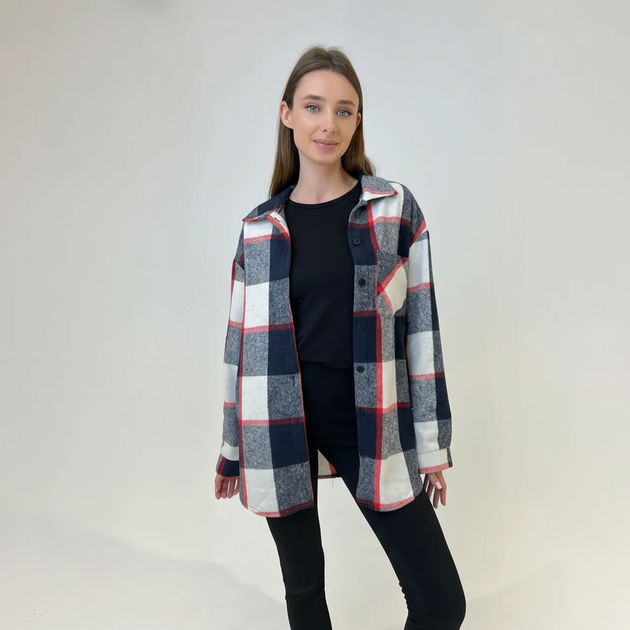 Сорочка жіноча фланель синьо-червона клітинка, 2XL-3XL - изображение 2
