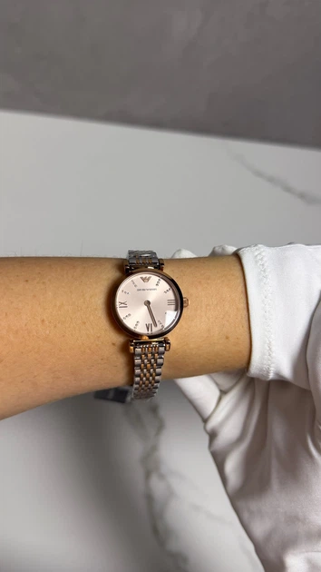 Женские часы Emporio Armani Gianni T-Bar AR11223 с кристаллами (Розовое золото / Розовый циферблат) - изображение 9
