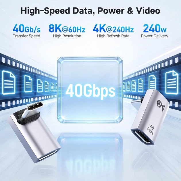 Адаптер Cable Matters Type-C Right Angle, 40Gbps, 4K@240Hz, 240Вт, silver (201337) - Фото 2 Адаптер Cable Matters Type-C Right Angle, 40Gbps, 4K@240Hz, 240Вт, silver (201337) - изображение 2