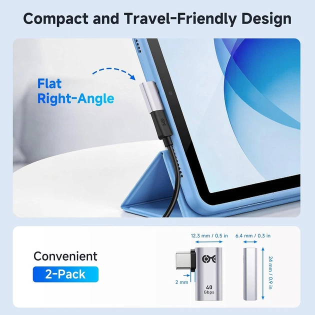 Адаптер Cable Matters Type-C Flat Right Angle, 40Gbps, 4K@240Hz, 240Вт, silver - Фото 7 Адаптер Cable Matters Type-C Flat Right Angle, 40Gbps, 4K@240Hz, 240Вт, silver - изображение 7