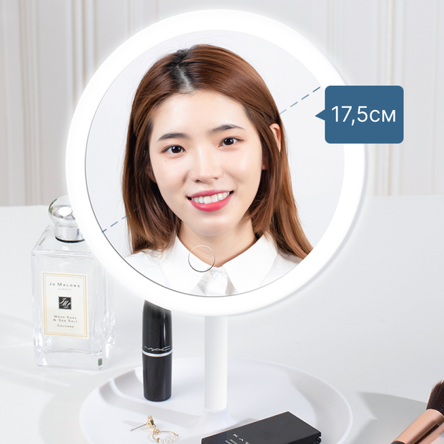 Косметическое круглое зеркало с LED подсветкой, от USB, Белое - изображение 4