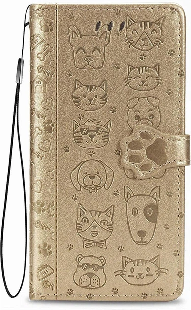 Чохол Embossed Cat and Dog для Xiaomi Redmi Note 15 Pro 5G-книжка шкіра PU з візитницею золотистий - зображення 2